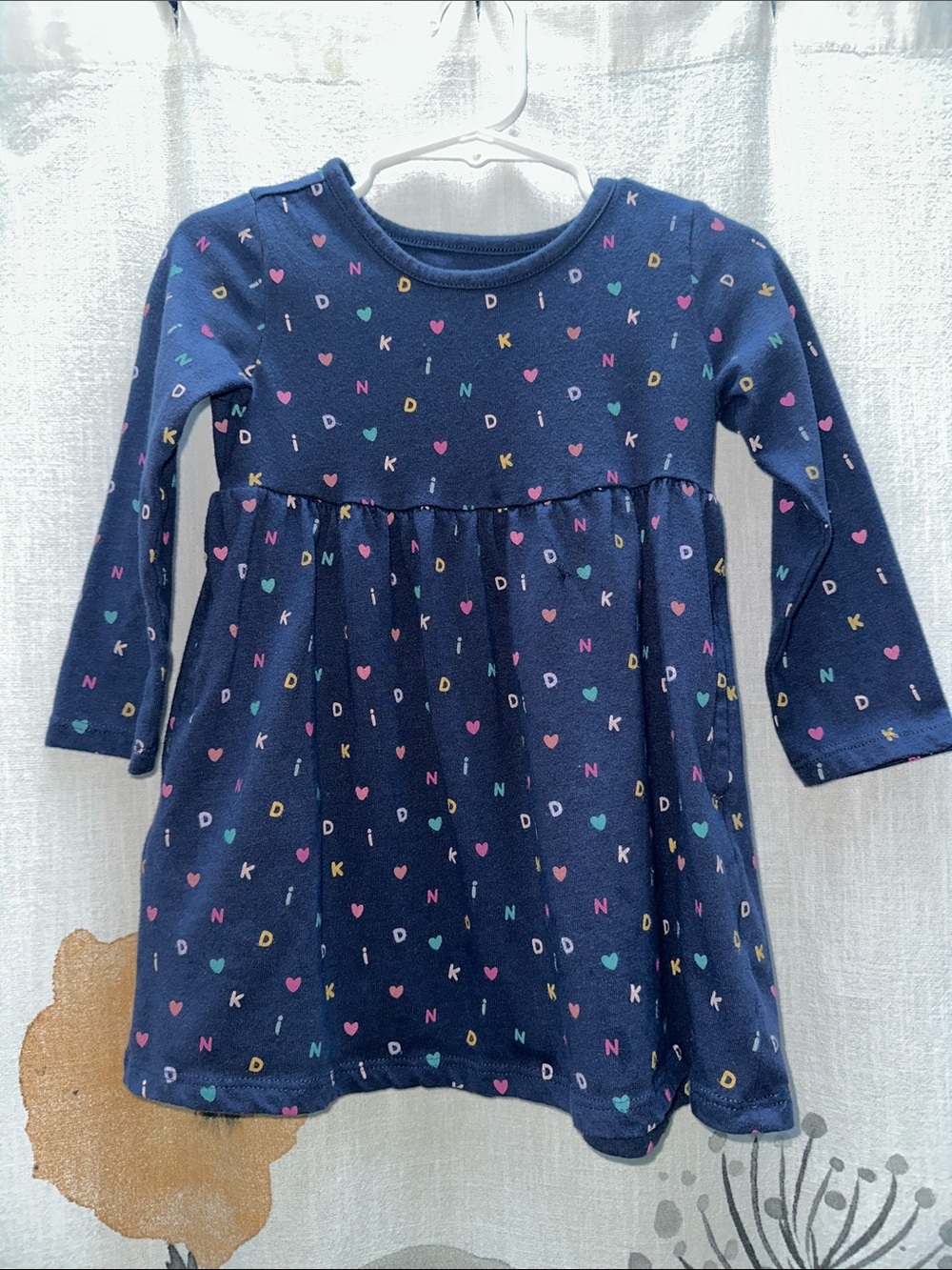 Garanimals Navy Long Sleeve Dress with Multicolor Hearts & Letters